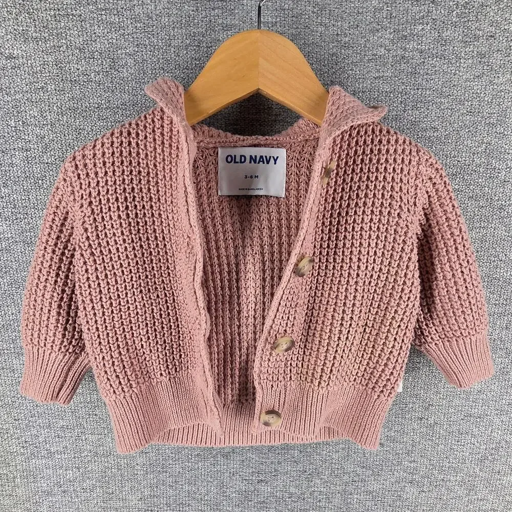 OLD NAVY BABY GIRL’S MAUVE KNIT HOODED CARDIGAN SWEATER SIZE 3–6 MONTHS